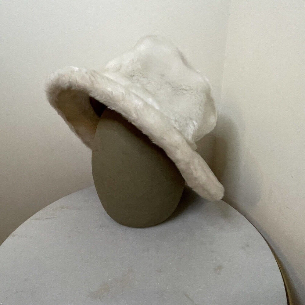 Vintage 50s 60s White Fur Bucket Hat Winter Women’s S/M Winter